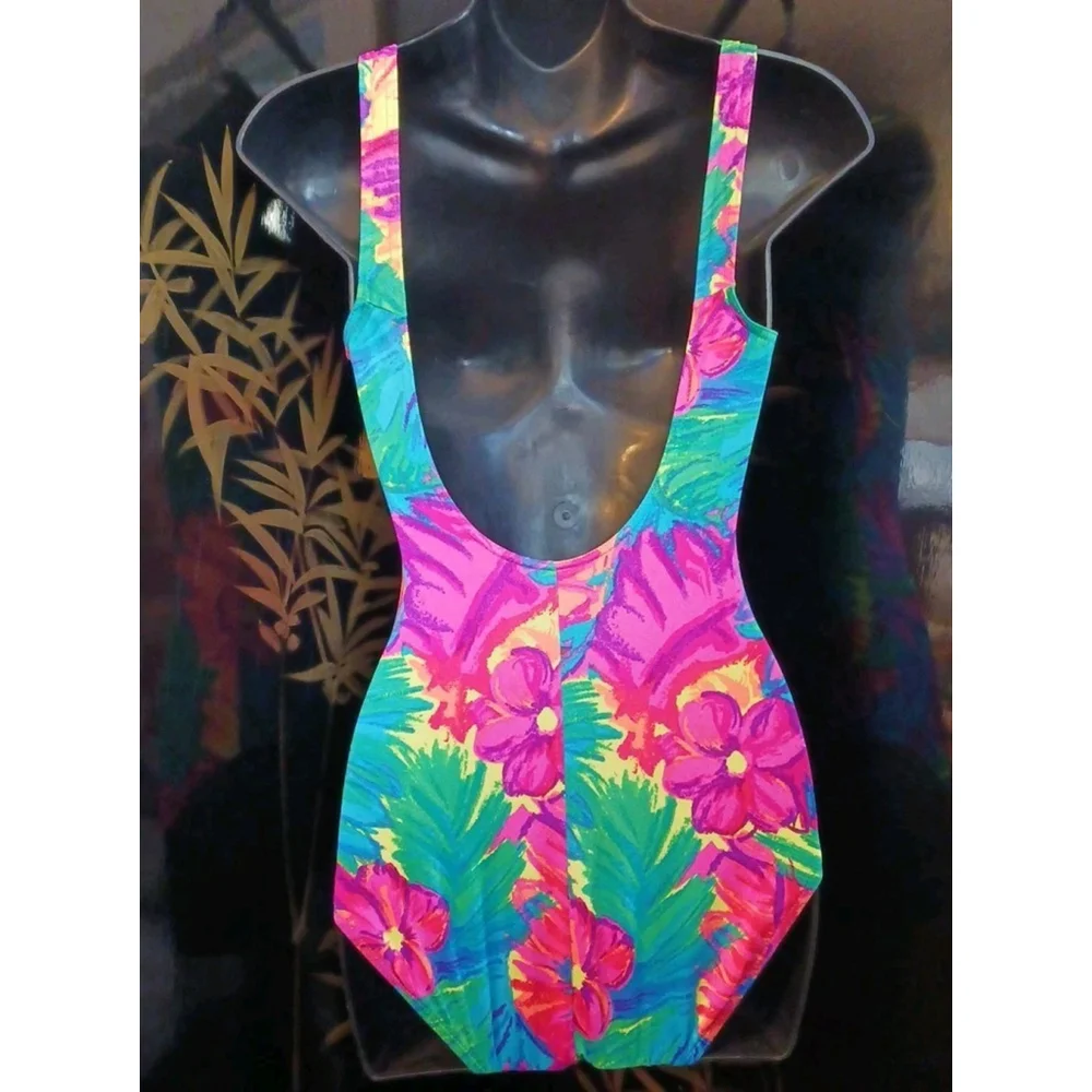 Vintage Le Cove Women's Size 8 One Piece Swimsuit Floral Tropical